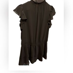 1State Black Smocked Waist Mock Neck Flutter Cap Sleeve Tiered Dress…NWT